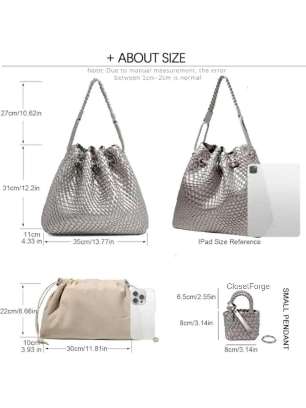 Handwoven Vegan Leather Hobo Tote Shoulder Bag Top Handle Satchel